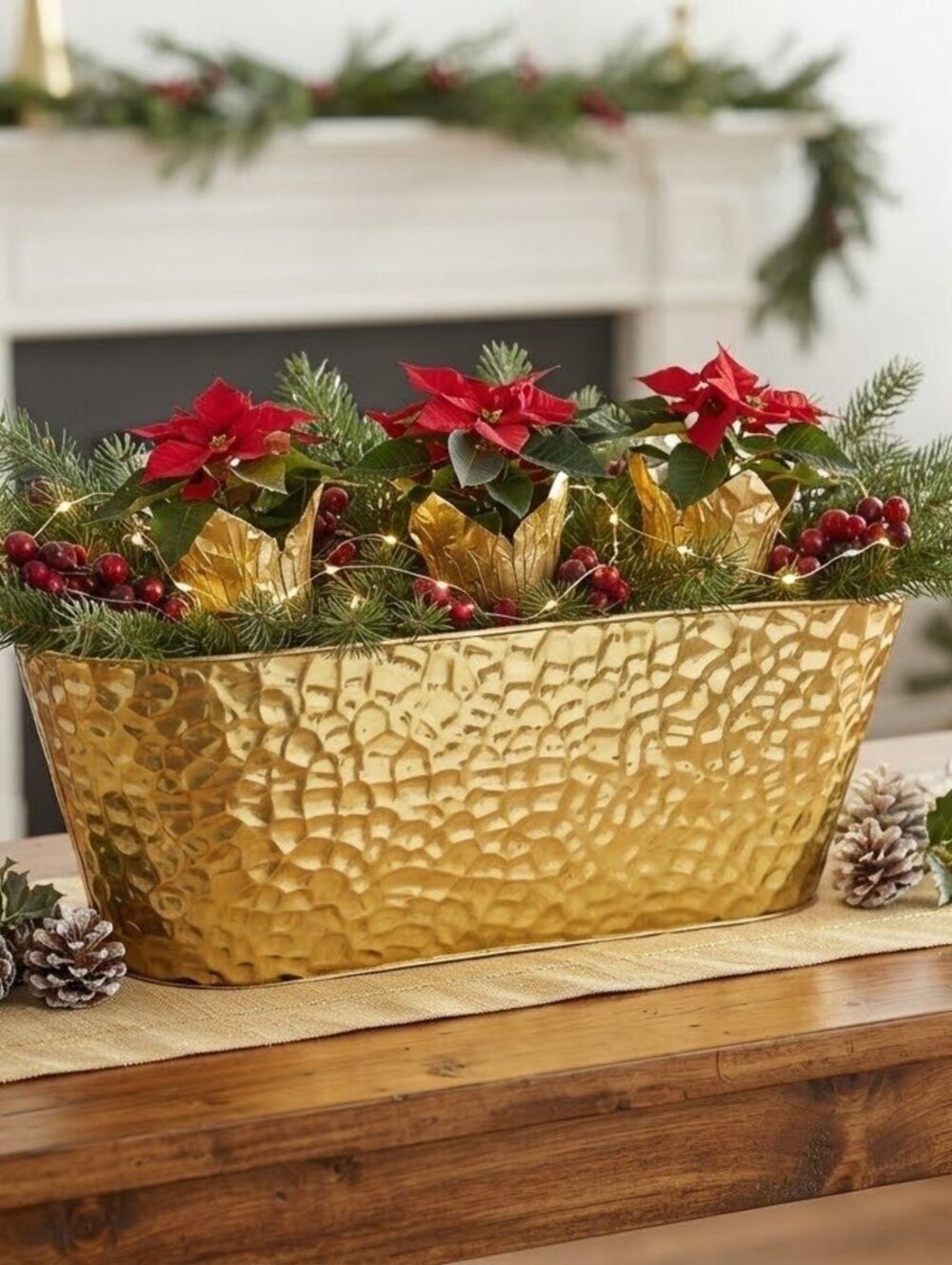Gold Hammered Metal Oval Planter Pot 17.5 inches Long
